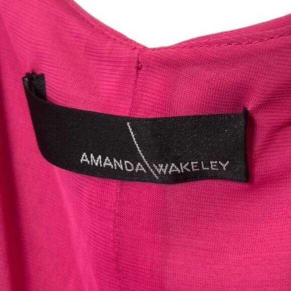 Amanda Wakeley Deep V Long Maxi Dress Pink Gown Women’s Size L Flawed - Picture 8 of 13